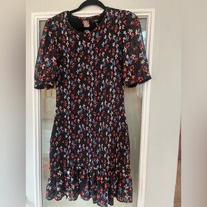 Aqua Black Dress with Red and Blue Floral Pattern